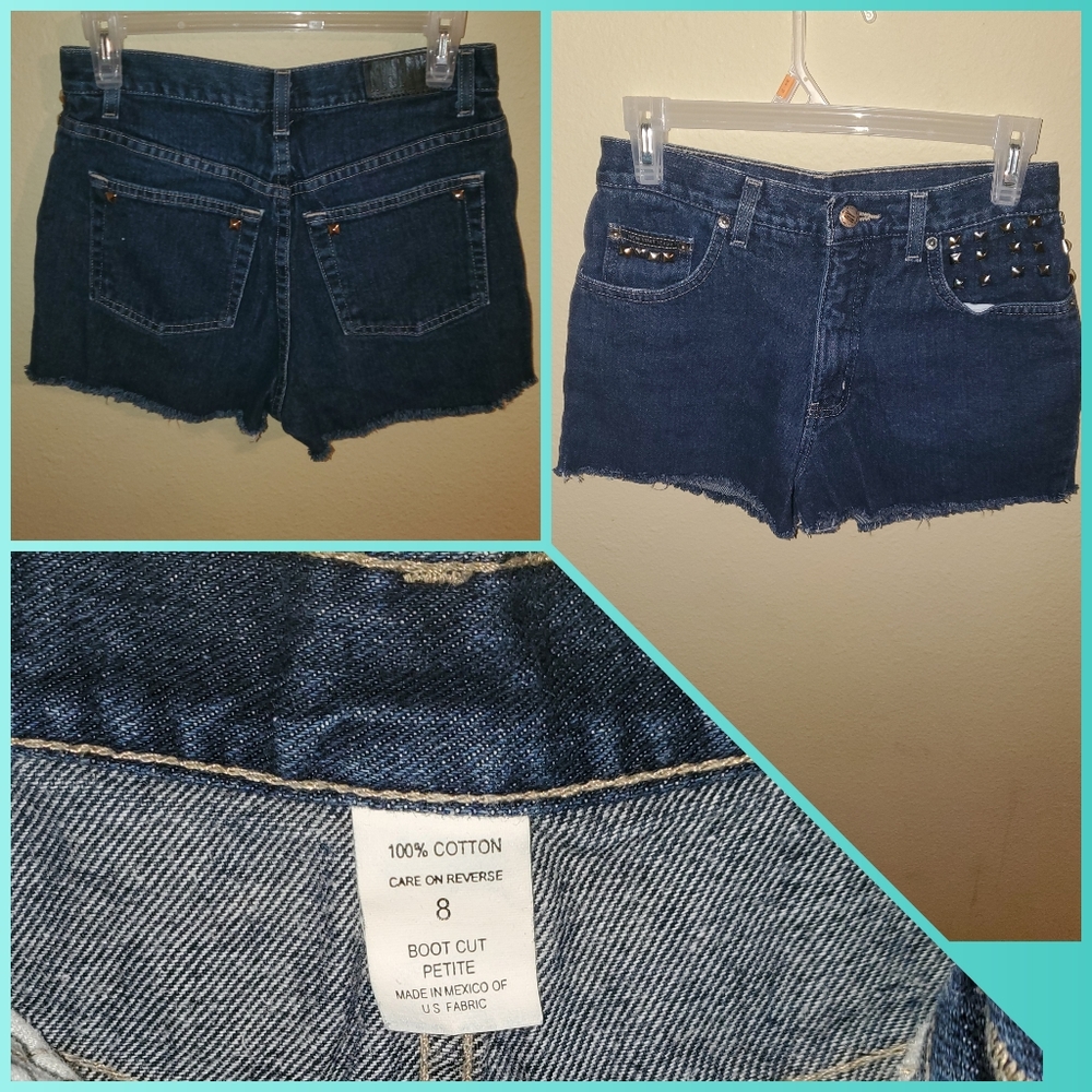 Dark Blue Studded jean shorts